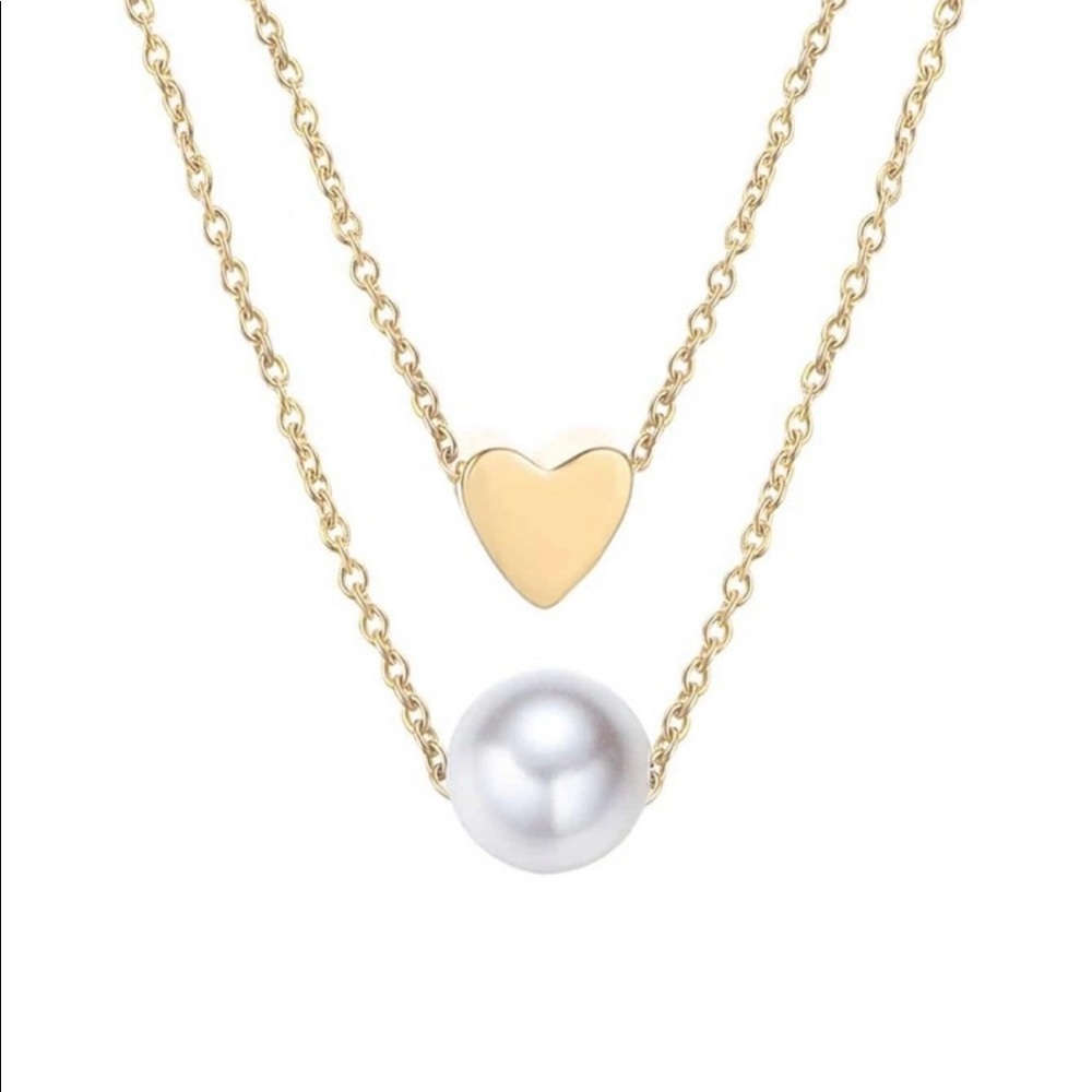Pearl and Heart Layered Necklace